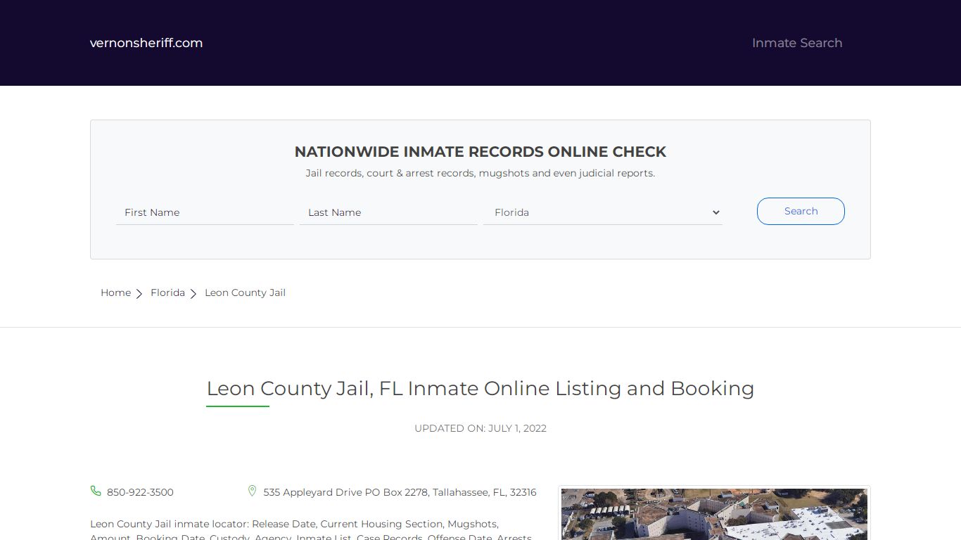 Leon County Jail, FL Inmate Online Listing and Booking